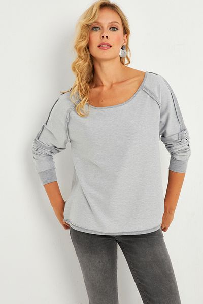 Cool & Sexy Šedá dámská mikina Boat Neck Reverse Stitched - Tf10