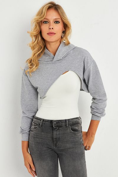 Cool & Sexy Gray Hooded Crop Sweatshirt - Women's Tf03