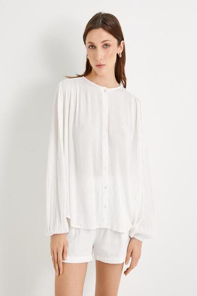 Koton Oversize-Shirt mit Ballonärmeln und Metallic-String – vorherrschender Kragen