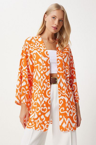 Happiness İstanbul Damskie kimono wiskozowe w kolorze pomarańczowym w kolorze ecru EN00615