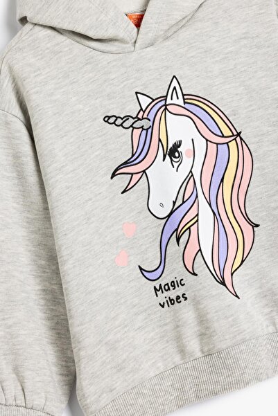 Koton Langarm-Sweatshirt mit Einhorn-Aufdruck und Kapuze – Raster