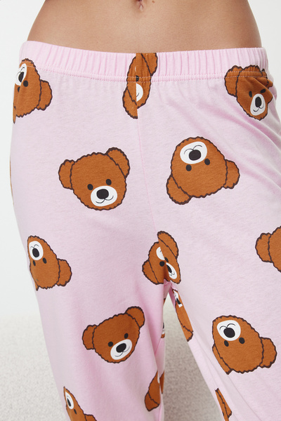 Trendyol Collection Rózsaszín 100% pamut Teddy Bear kötött pizsama szett THMAW23PT00514