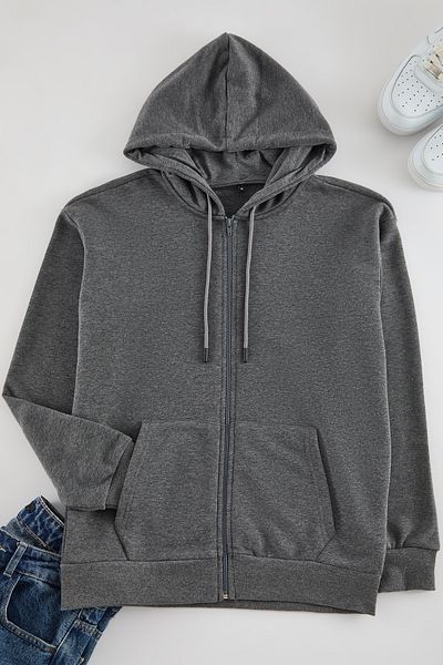 Trendyol Collection Antracitová silná mikina s kapucí a zipem - Oversize Cardigan Tmnaw22sw0620