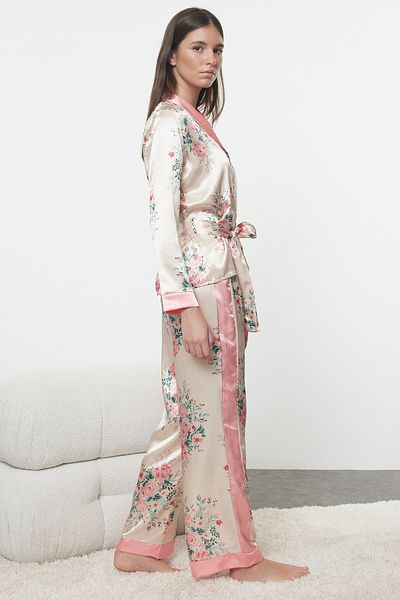 Trendyol Collection Colorful Belted Floral Pattern Satin Sleepwear Set - Thmaw25Pt00052