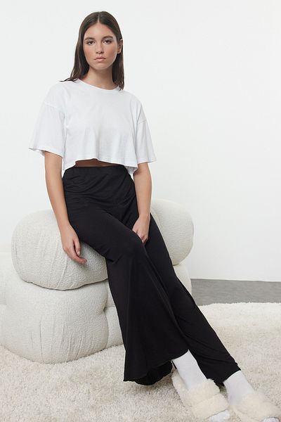 Trendyol Collection Pantaloni de pijama tricotați negru din viscoză - THMAW25PJ00010