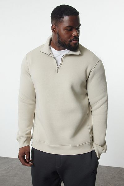 Trendyol Collection Plus Size Zip-Up Fleece Sweatshirt - Stand Collar Oversize Cutout Tmnaw24Ao00024