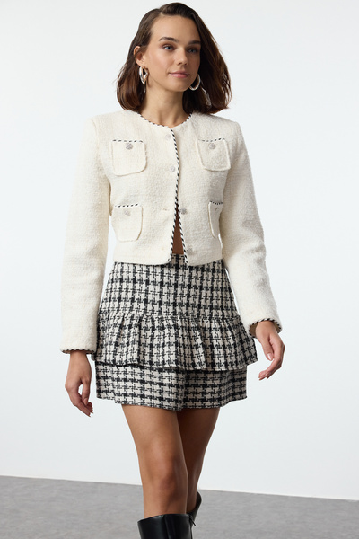 Trendyol Collection Kockás mintás fodros szoknya - színes flanel szövet, mini méretű Twoaw25et00029