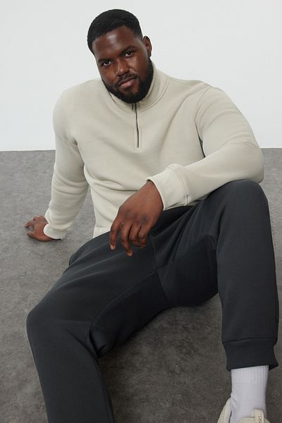 Trendyol Collection Plus Size Zip-Up Fleece Sweatshirt - Stand Collar Oversize Cutout Tmnaw24Ao00024
