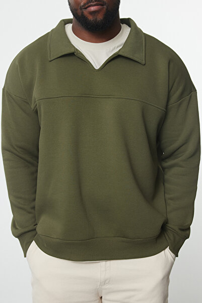 Trendyol Collection Khaki Colored Oversize Sweatshirt with Large Size Stitching Detail - TMNAW25AO00044