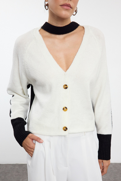 Trendyol Collection Soft Textured Ecru Knitwear Cardigan - Color Block, TWOAW25HI00211