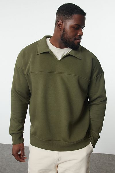 Trendyol Collection Khaki barevná oversize mikina s velkým detailem prošívání - TMNAW25AO00044