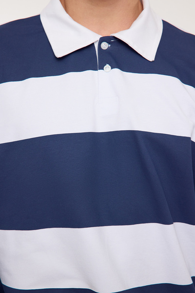 Trendyol Collection Hanorac oversize/oversize cu dungi cu gât polo fără ridicare TMNAW25SW00023