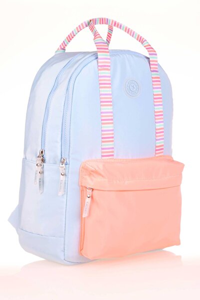 KAUKKO Rucsac albastru deschis cu dungi duble - K1765