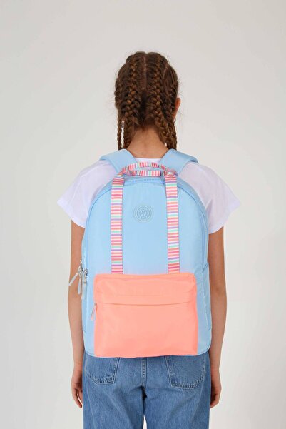 KAUKKO Rucsac albastru deschis cu dungi duble - K1765