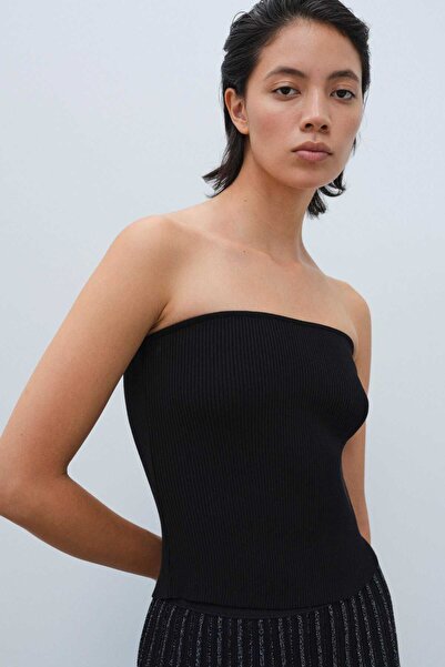 Mısırlı Strapless Black Corded Knitwear Bustier