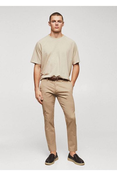 MANGO Man Tapered Cut Cotton Cropped Trousers