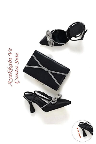 Moda Değirmeni Βραδινό φόρεμα Γυναικείο φιόγκο με φιόγκο Αστραγάλου Μαύρο σατ...