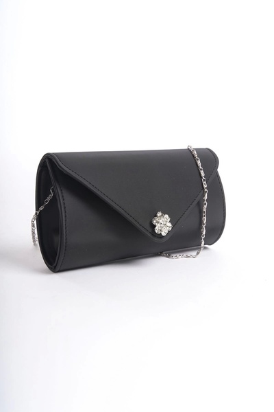 CAMOLLA Taşlı Siyah Saten Abiye Çanta Portföy Çanta Clutc Çanta