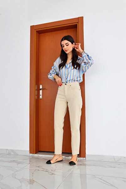 MAKRAS EXCLUSIVE Cream Color Niet Mom Jean