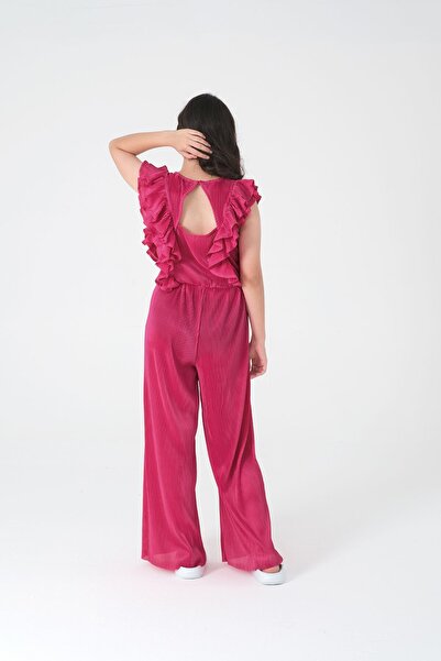 Kyron Flexible and Comfortable Fabric - Ruffled Fuchsia Girl's Jumpsuit