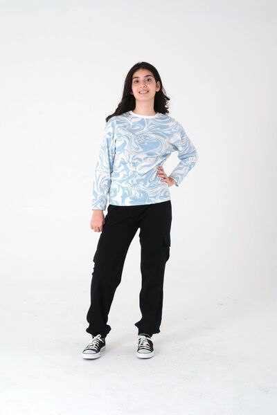 Kyron Μακρυμάνικο μπλουζάκι για κορίτσια με στάμπα μπλε και λευκό - Άνετο σχέδιο