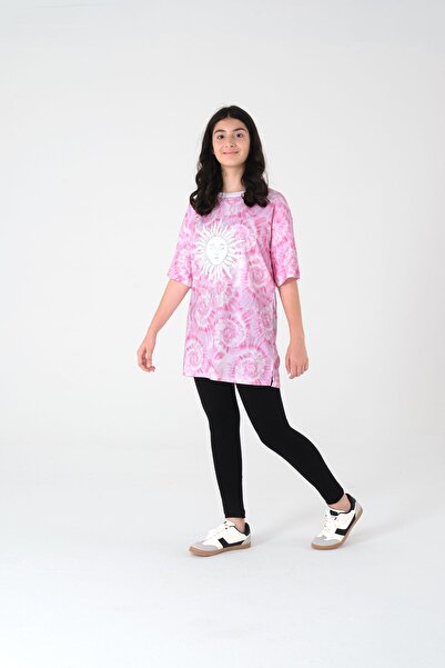 Kyron Kız Çocuk Pembe Tie-Dye Baskılı Uzun Oversize Tişört
