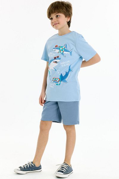 Kyron Tricou 100% bumbac cu imprimeu rechin pentru baieti - albastru