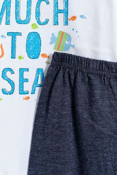 Kyron 100% Cotton So Much Printed 2-Piece Boy Set - White - Navy Blue