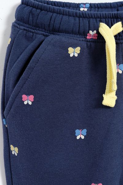 Kyron Butterfly Printed Girl's Trousers with Lace Detail - Navy Blue