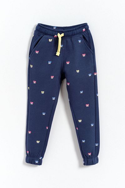 Kyron Butterfly Printed Girl's Trousers with Lace Detail - Navy Blue