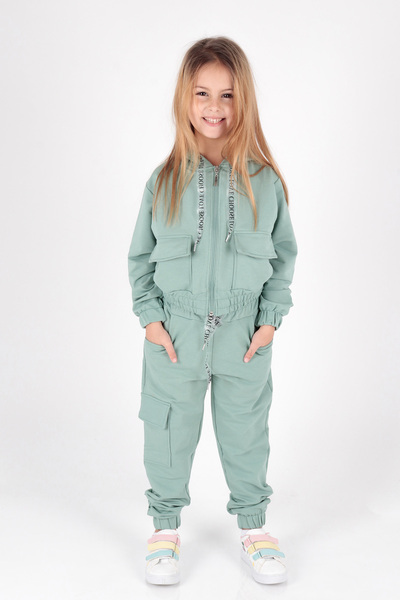 AHENGİM Girl's Trendy Tracksuit Set with Pockets and Hood Ak2234