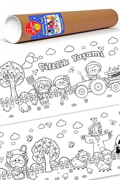 Sim Tasarım Sim Kids Farm Theme Activity Coloring Paper 60cm X 2.5 Meters