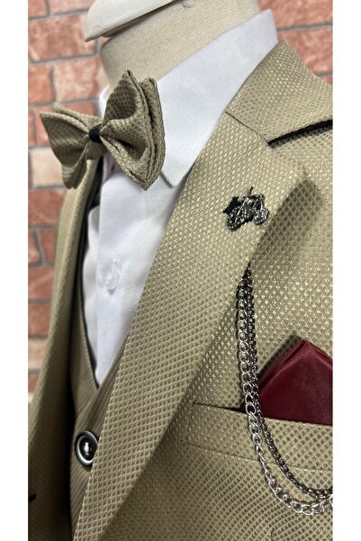 HAYTA Çocuk Takım Elbise Yelekli Gömlekli Set 1-14 Yaş Silver Bej