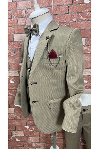 HAYTA Çocuk Takım Elbise Yelekli Gömlekli Set 1-14 Yaş Silver Bej