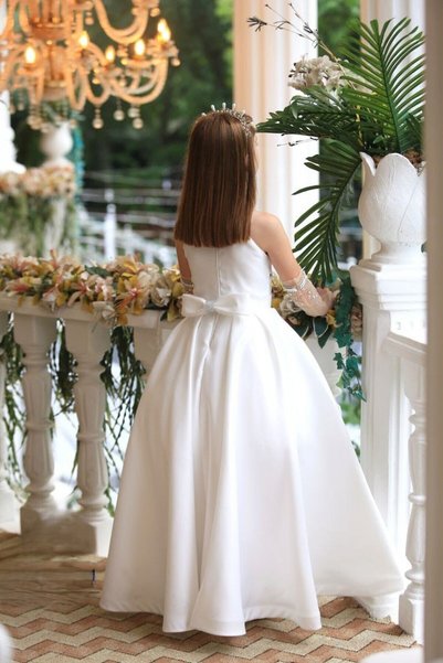 Ribbon kids Kız Çocuk Saten Kumaş Abiye . Kol Eldivenleri, Baş Tacı,