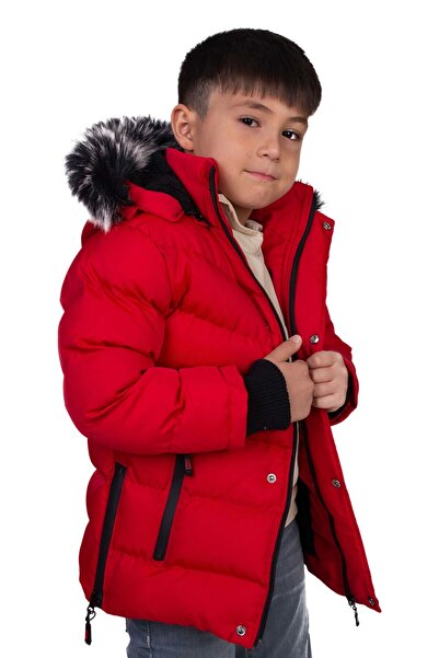 THE ARSLAN Suni Kürklü Peluş Astarlı Çıkarılabilir Kapüşonlu Mont Erkek Çocuk Mont