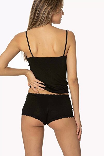 Pierre Cardin Kadın Dantelli Penye Atlet Külot / Kaşkorse Set - 361 Siyah