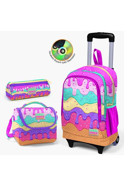 Coral High Kids Pink Colorful Ice Cream Patterned Squeegee 3-Piece School Bag Set SET0123931