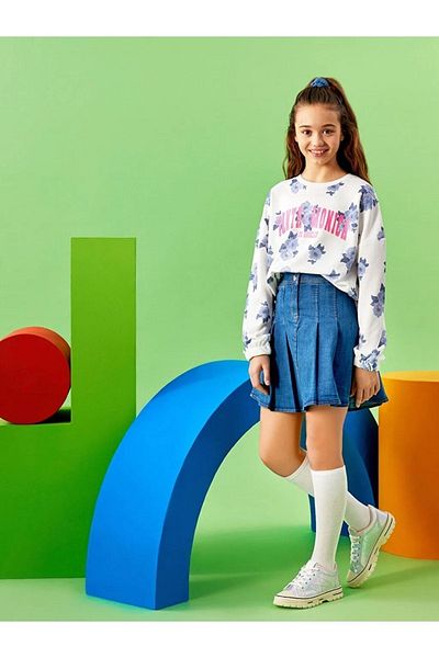 LC Waikiki Girl's Jean Skirt - Basic Pleated Design