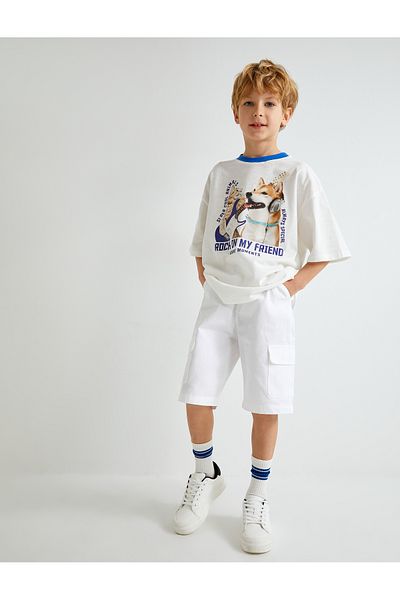 Koton Cotton Oversize T-Shirt - Dog Print, Short Sleeve, Crew Neck