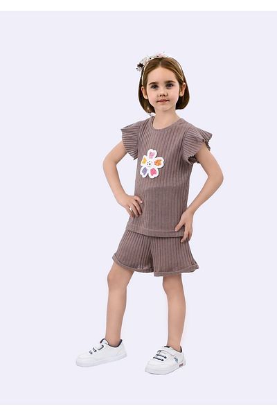 Kamex Daisy Embroidered Children's Set Dark Brown