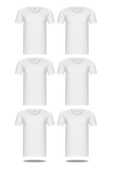 FSM1453 Boy's Cotton Crew Neck Short Sleeve Ribbed White Undershirt 6 Pcs - 210