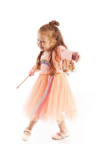 Colorinas Rochie tutu pentru fetiță, cu mâneci lungi, brodate cu paiete, curcubeu