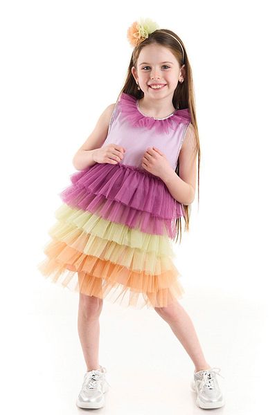 Colorinas Rochie tutu pentru fetiță, fără mâneci, cu volane