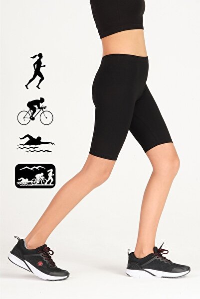 FSM1453 Girl's Athlete Bike Length Black Above Knee Slim Fit Tights-8026