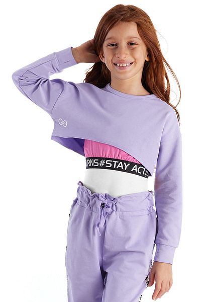 Colorinas Girl's Embroidered Long Sleeve Crop Combed Sweatshirt