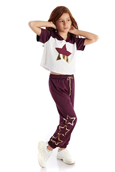 Colorinas Κοντομάνικο μπλουζάκι για κορίτσια με στάμπα μπορντό ασημί αστέρι