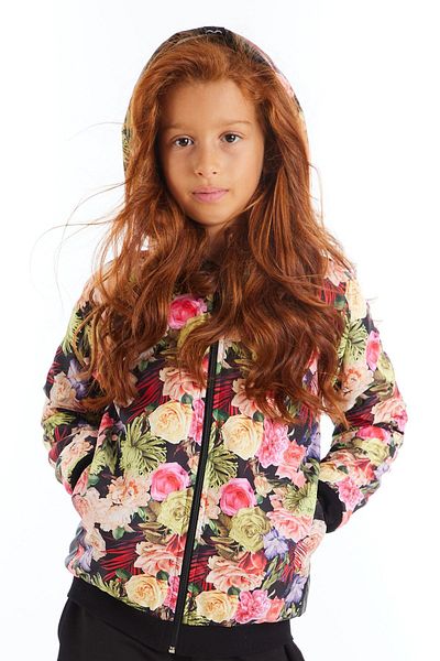 Colorinas Modern Romance Plush Lined Flower Patterned Hooded Girl's Coat