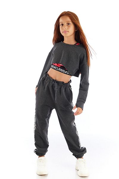 Colorinas Embroidered Crop Long Sleeve Girl's Combed Cotton Sweatshirt