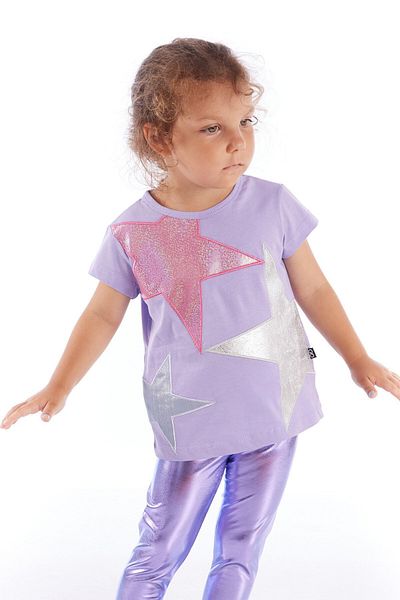 Colorinas Tricou cu mânecă scurtă din bumbac pieptănat pentru fete cu aplicație de stea